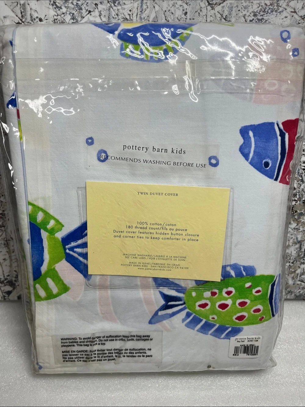 Pottery Barn Twin Duvet NEW Bermuda Fish